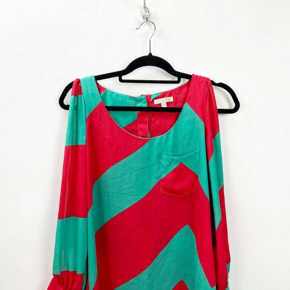 2/$30 Gianni Bini XS Womens Teal Coral Long Sleeve Cold Shoulder Blouse - Picture 3 of 9